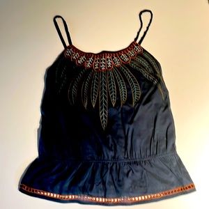 Forever, 21 Navy bohemian gauze cotton camisole with feather embroidery. Size S.